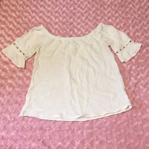 White cotton off the shoulder peasant boho top